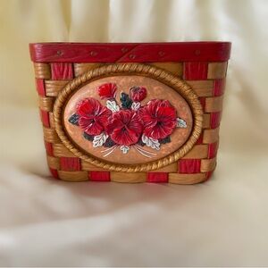 Vintage 70s ceramic floral planter basket holder home decor container